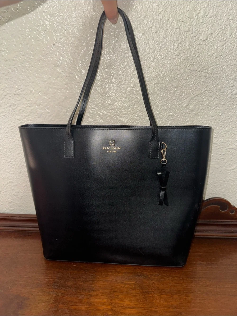 kate spade Black Leather Tote with Gold Logo